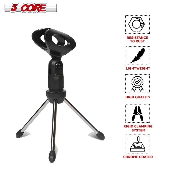 5 Core Mic Stand Adjustable Desktop Microphone Stands Tripod Portable Foldable