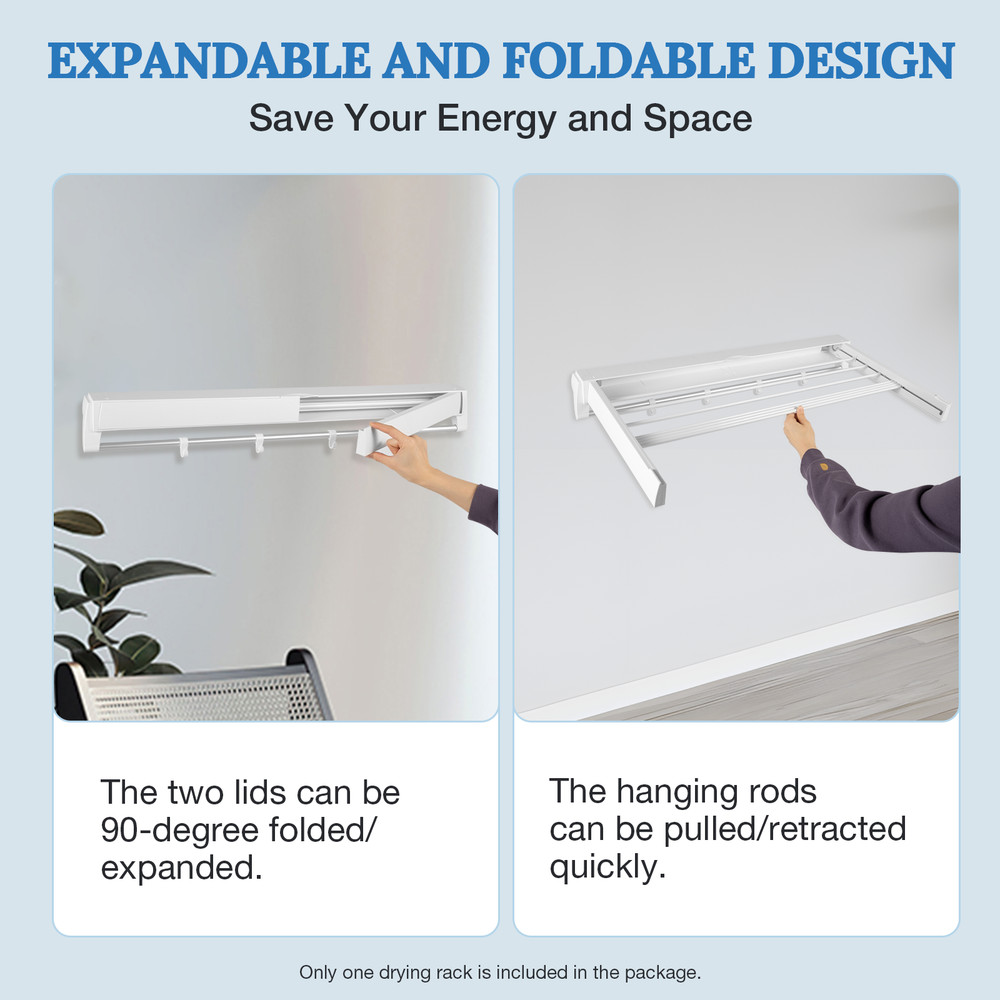 Wall Mount Laundry Clothes Storage Drying Rack Retractable Folding Dryer Hanger