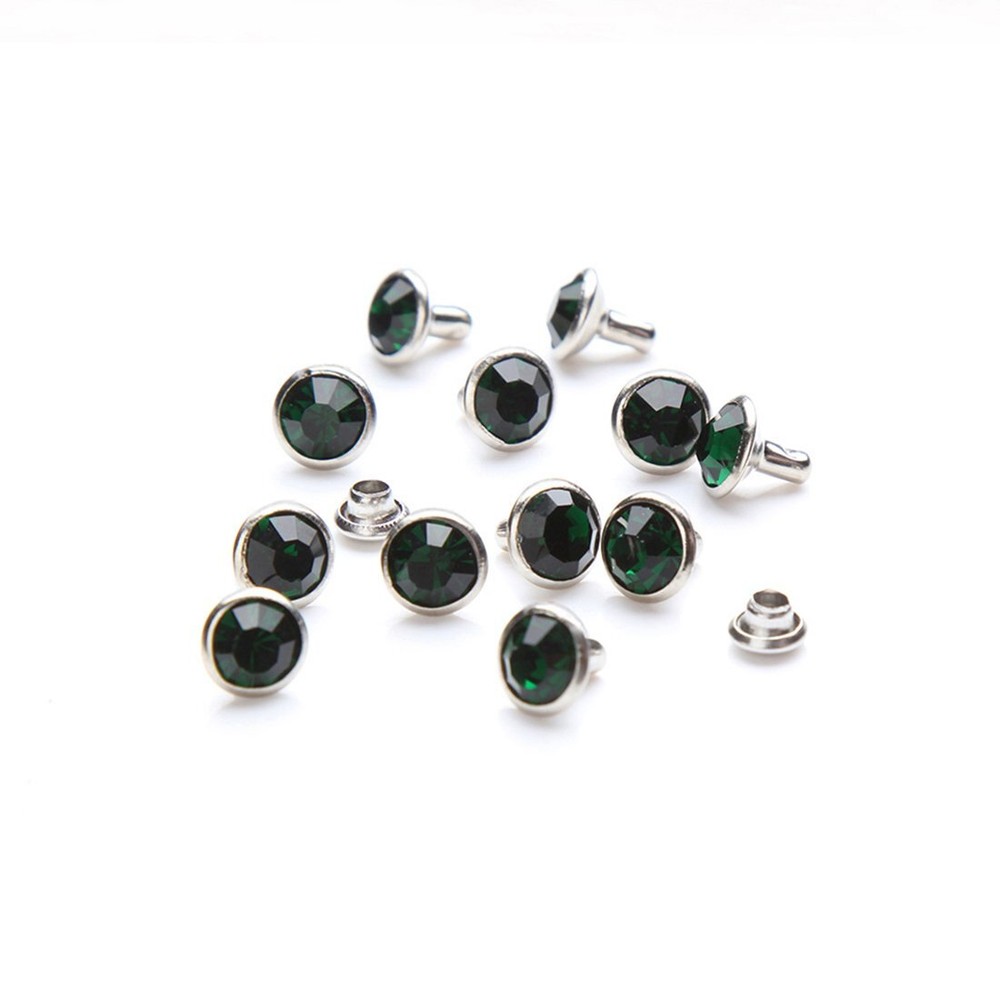 100PCS Emerald Crystal Rivets 6mm Silver Double Cap Studs for Leather Crafts