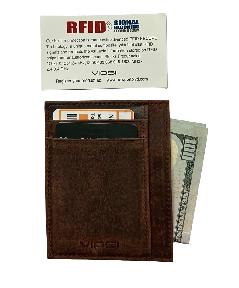 Twin Pocket Wallet RFID Blocking Thin Leather Card Case, One Brown One Black