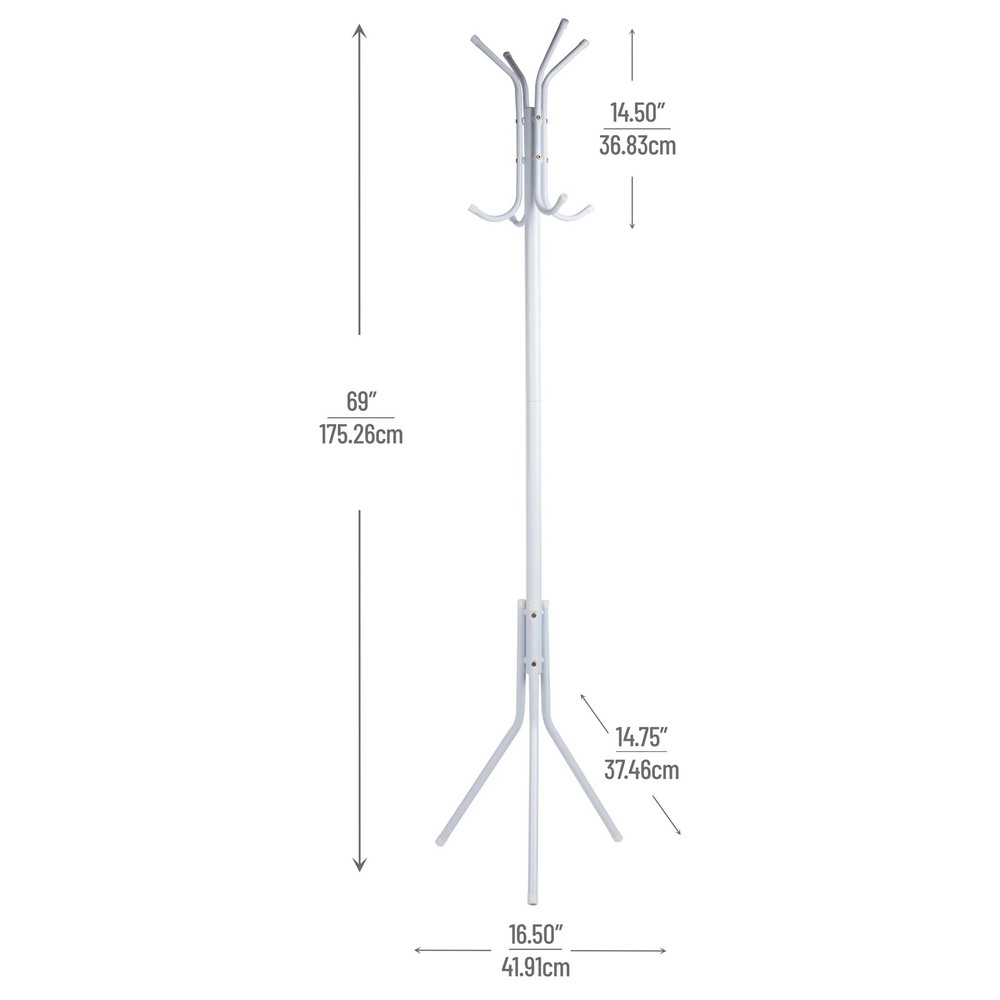 Mind Reader White MetalCoatRackFreestandingMulti HookOrganizerforOffice Entryway