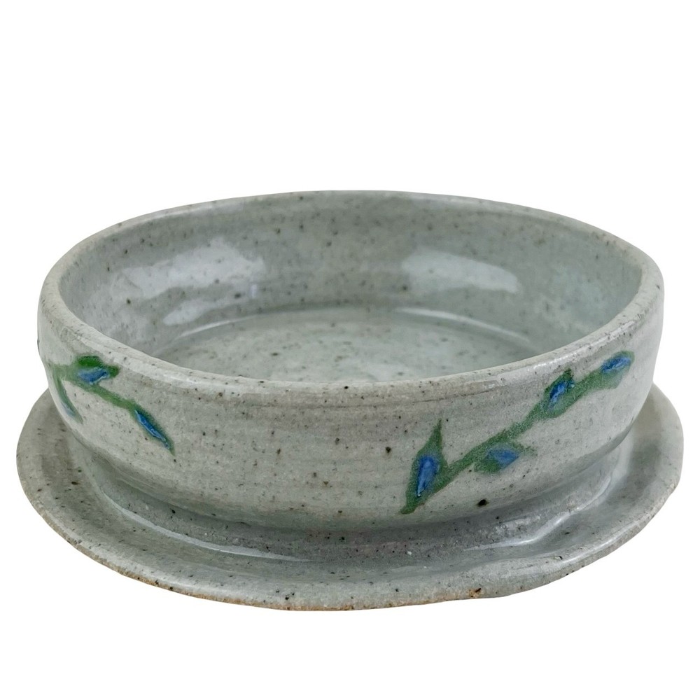 Studio Art Pottery Planter Drip Tray Plate Only Earthenware Leaf Vine Signed 6"