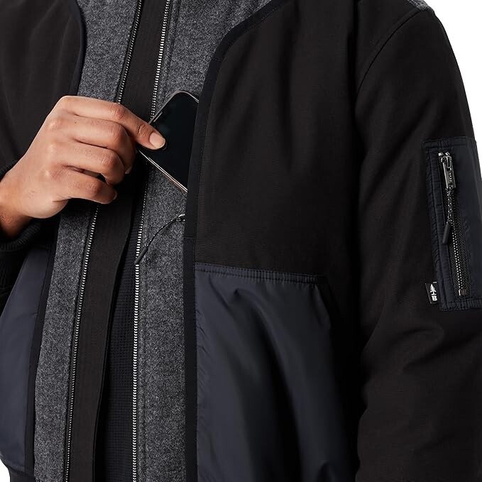 Bass Outdoor Mens Regular fit Mixed Media Bomber Jacket Coat Black Solid, S