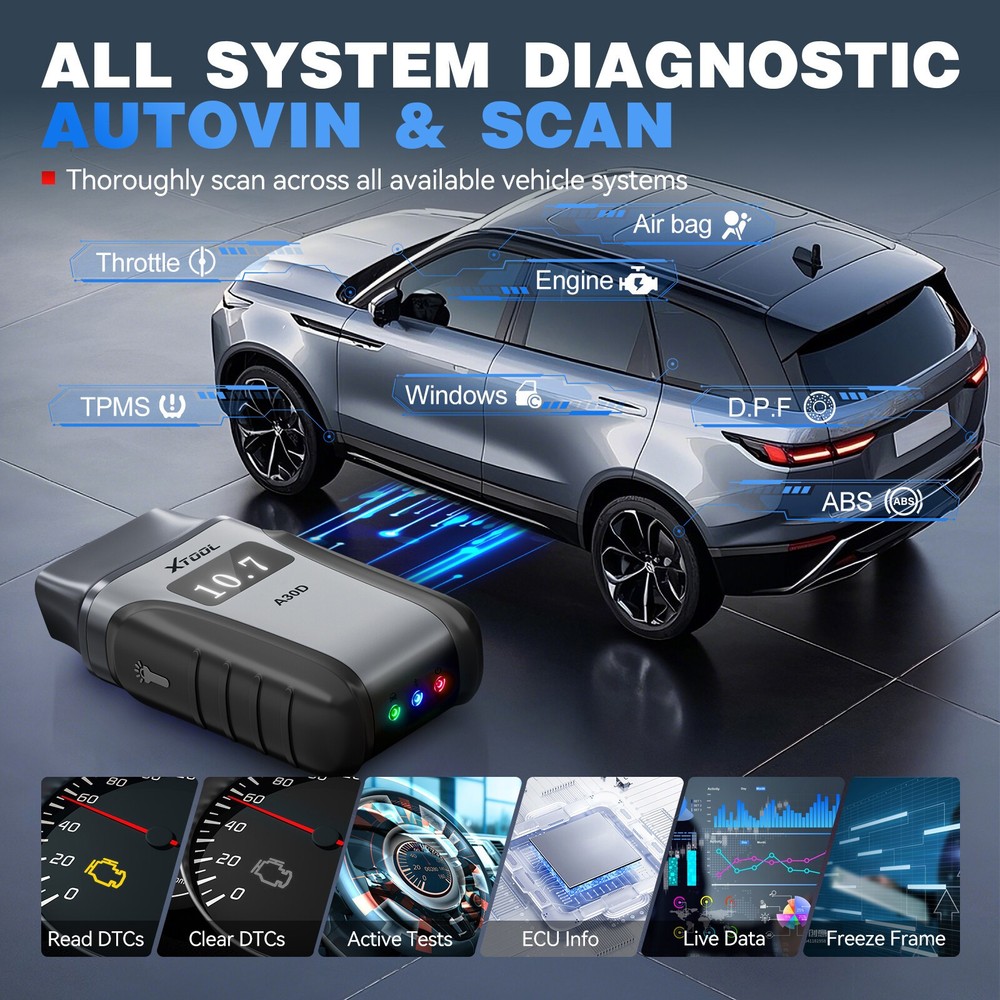 XTOOL A30D V2.0 Bluetooth Full System Diagnostic Tool OBD2 Scanner Bidirectional