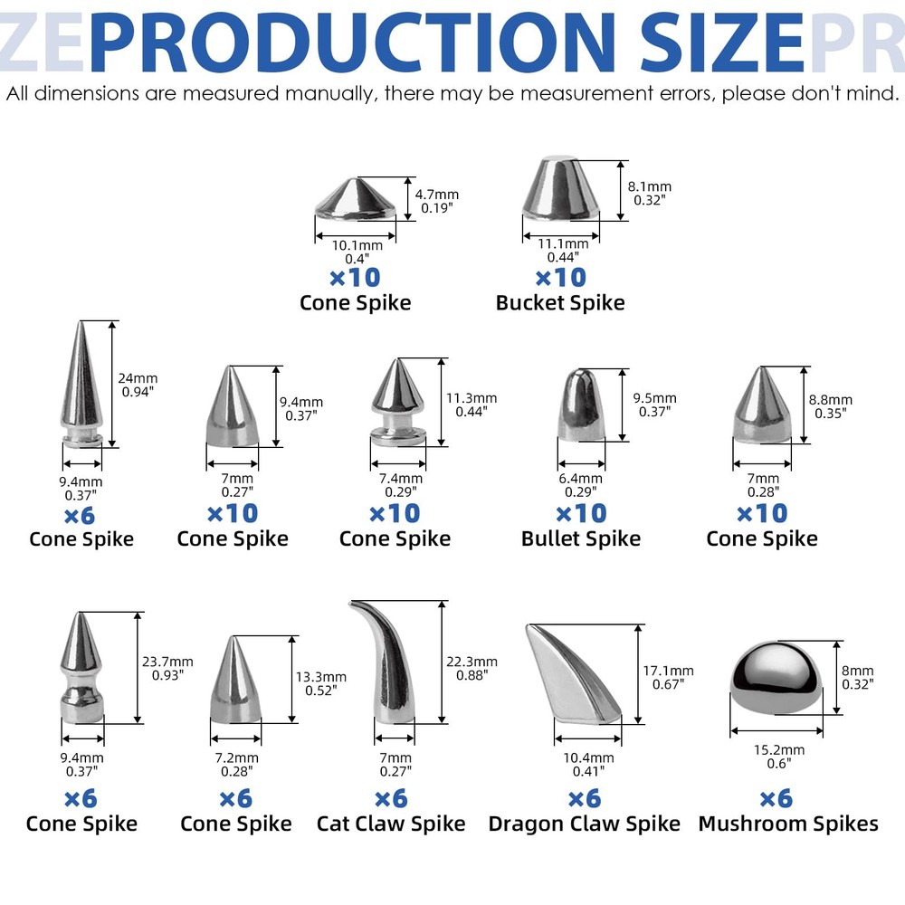 98 Pcs Silver Mixed Shape Spikes Studs Rivets Kit Install Tools DIY Craft Set