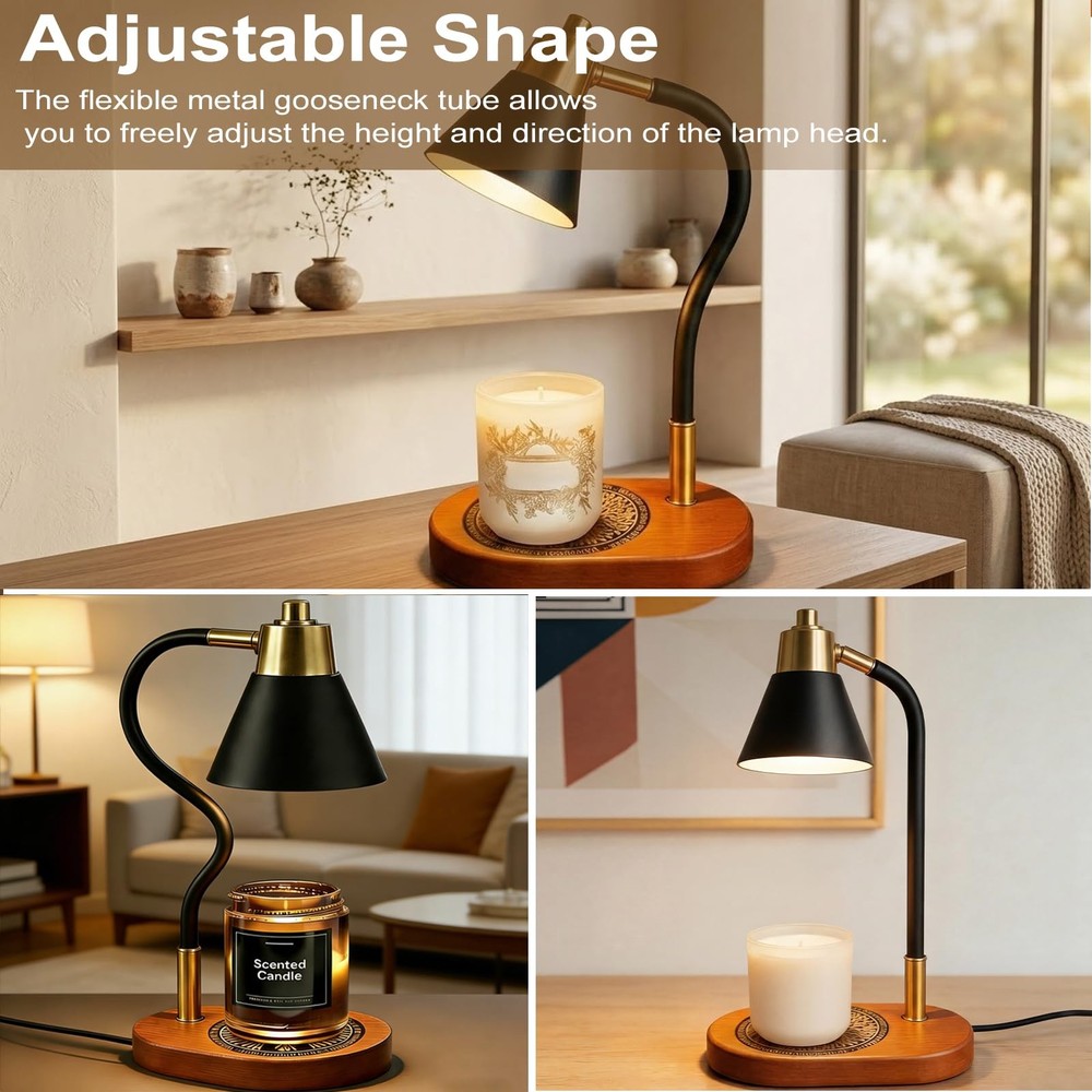 Candle Warmer Lamp with Timer & Dimmer, Adjustable Height, Home Decor, Black