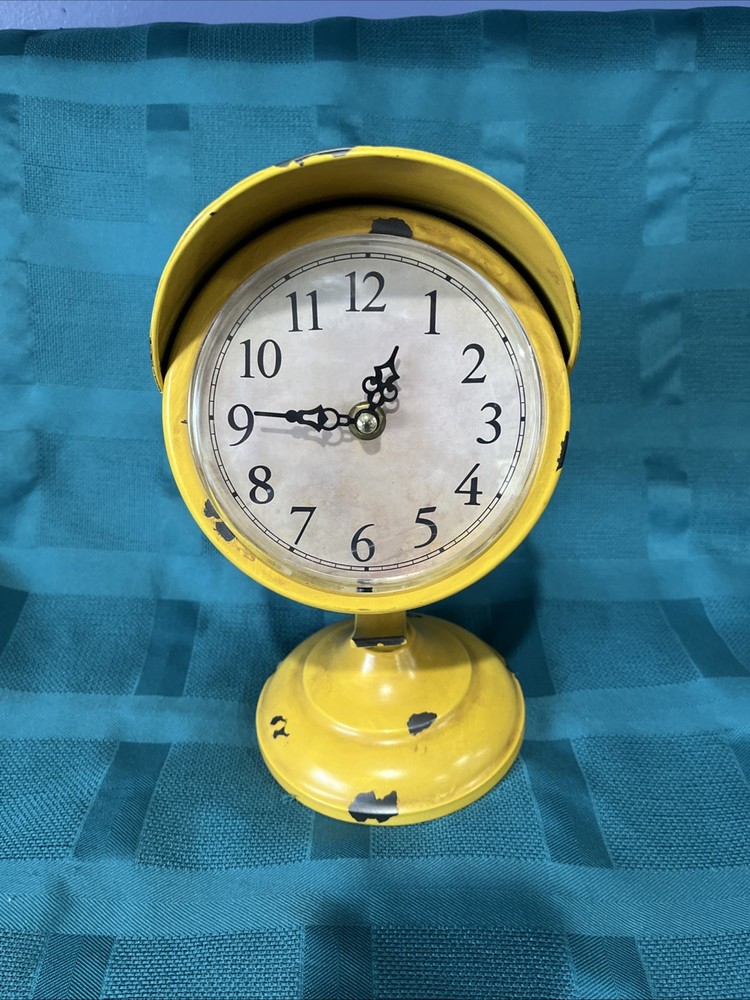 Motorcycle Headlamp Shaped Table Clock Distressed Yellow Man Cave Decor Working