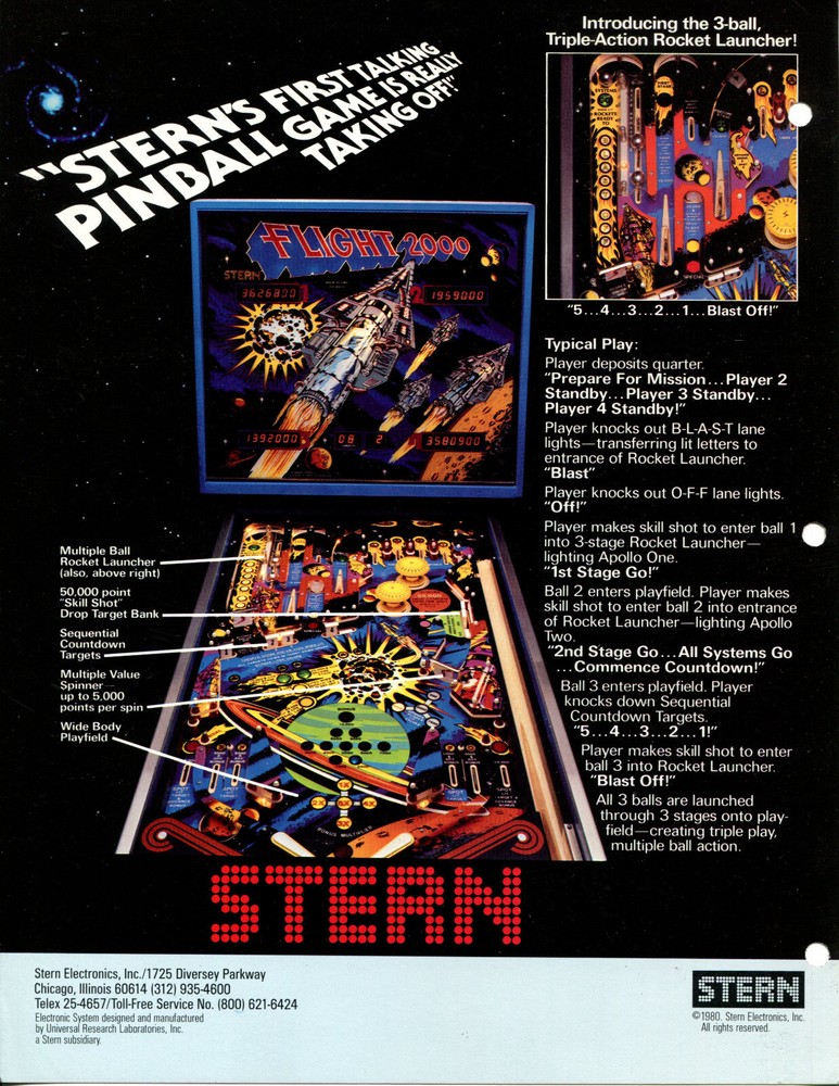 Flight 2000 Stern Pinball - Flyer / Brochure / Ad