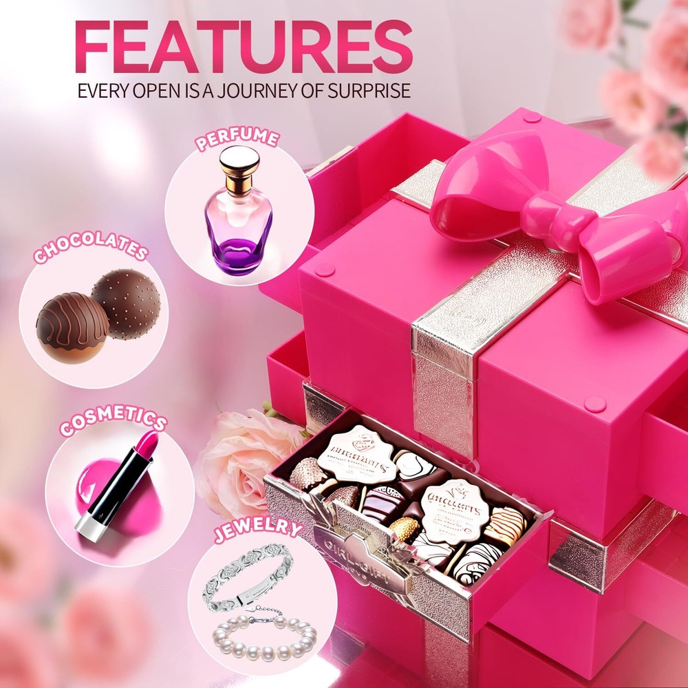 Pink Gift Boxes Bows Glitter Accents Decorative Present Packaging Party