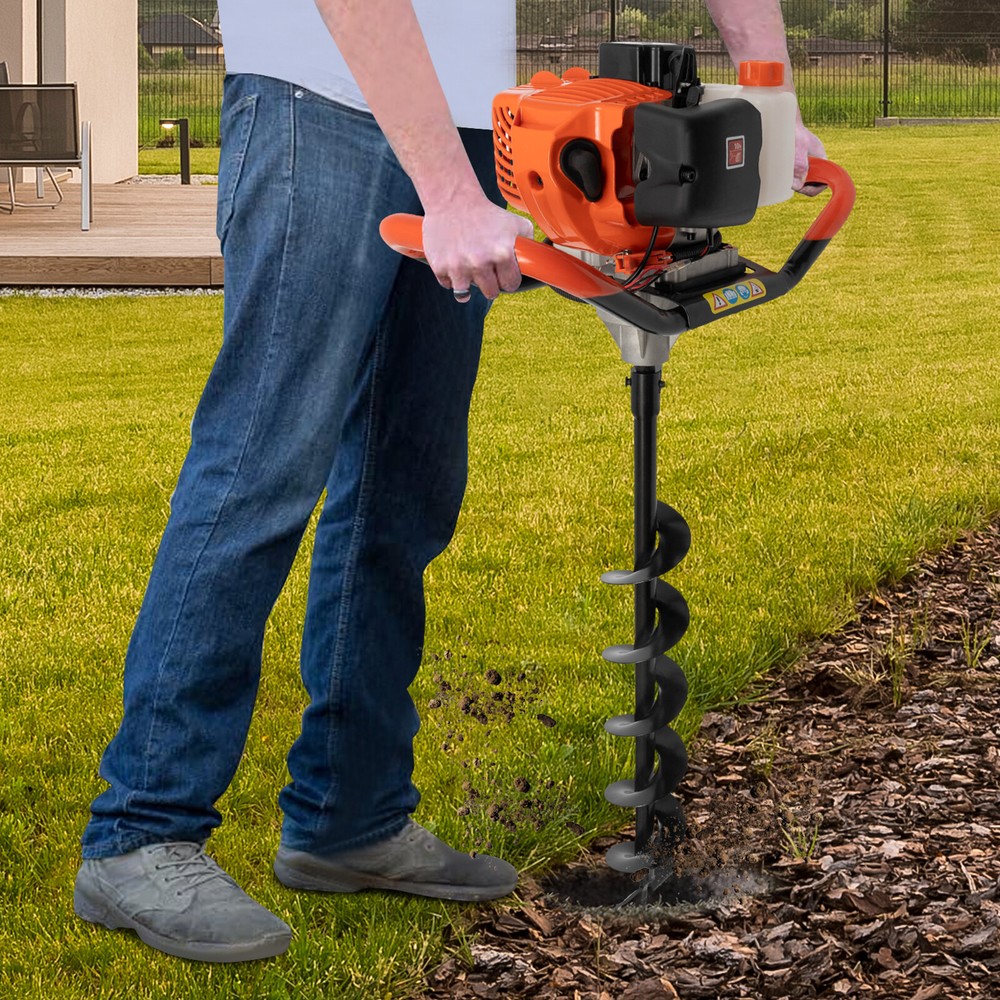 Auger Post Hole Digger 52cc-2 Stroke Digging Tool with 4'', 6" & 8" Drill Bit