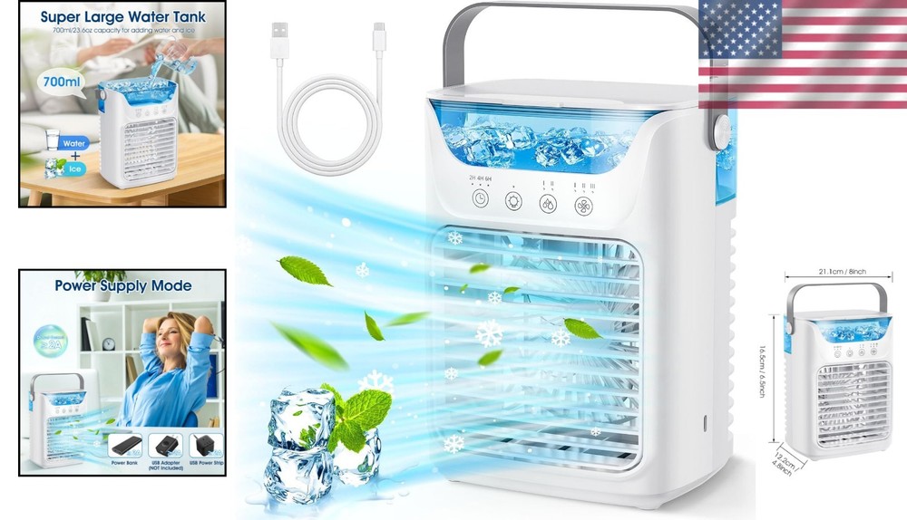 Compact Personal Air Cooler with Adjustable Speeds & USB Power for Home & Office