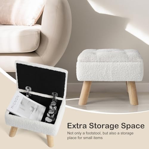Storage Ottoman, Small Foot Stool Ottoman with Storage, Boucle Teddy Cream