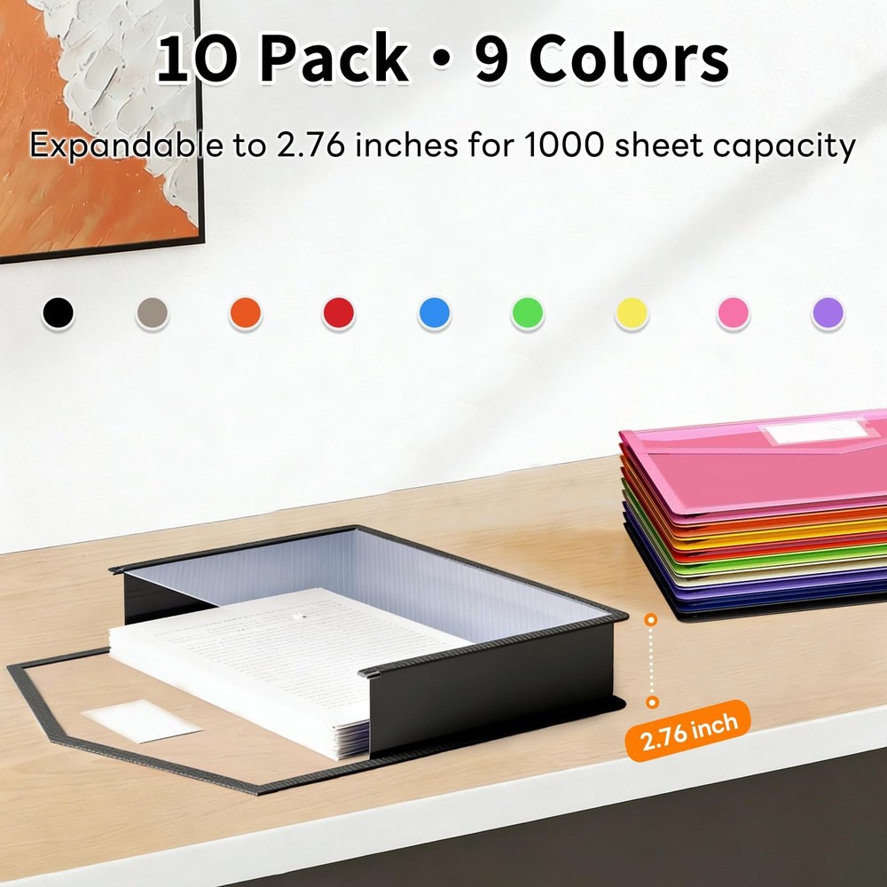 10 Pack Plastic Expanding File Folder, Transparent Folders for Documents with...