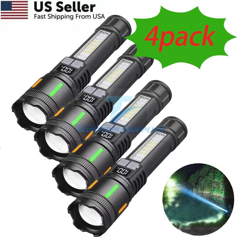 4 x 99000000 Lumens Super Bright LED USB Flashlight Rechargeable Work Light US
