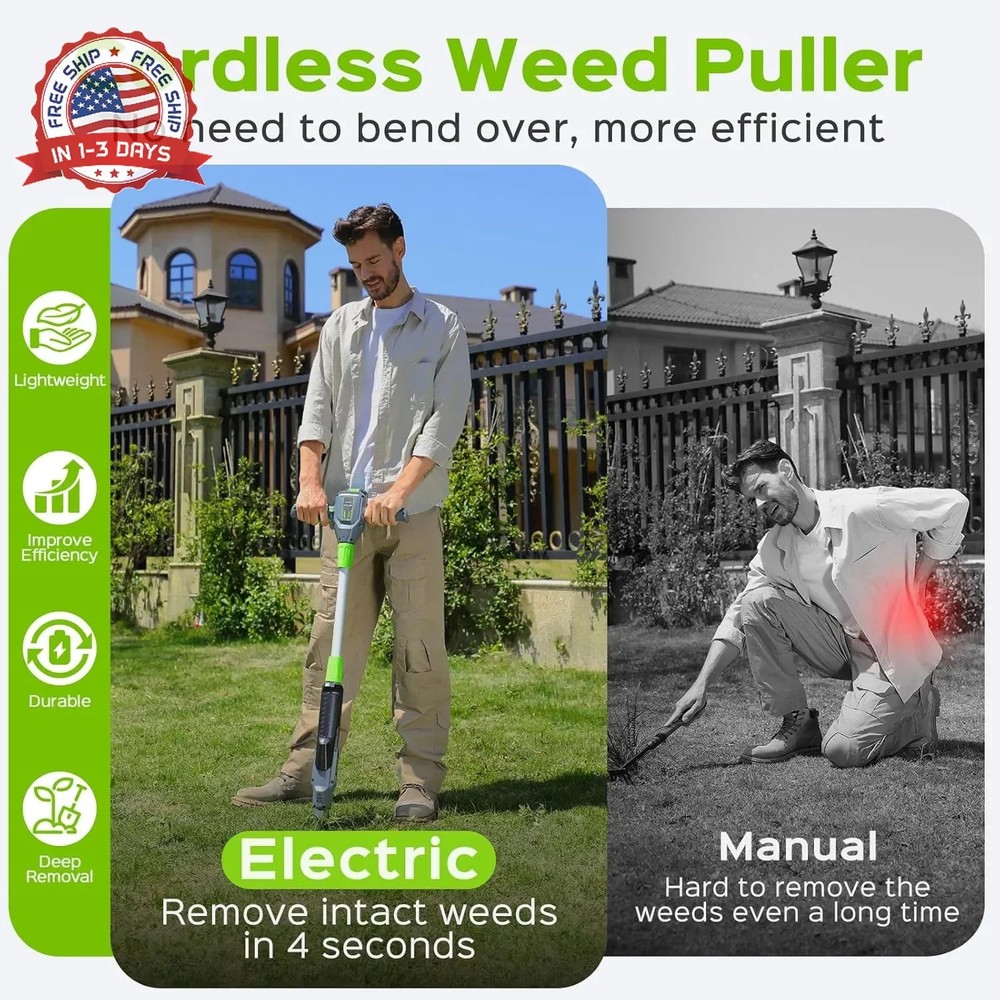 Weed Puller Tool, 21V Powerful Garden Tools Electric Weeding Tool with 2.0Ah Bat