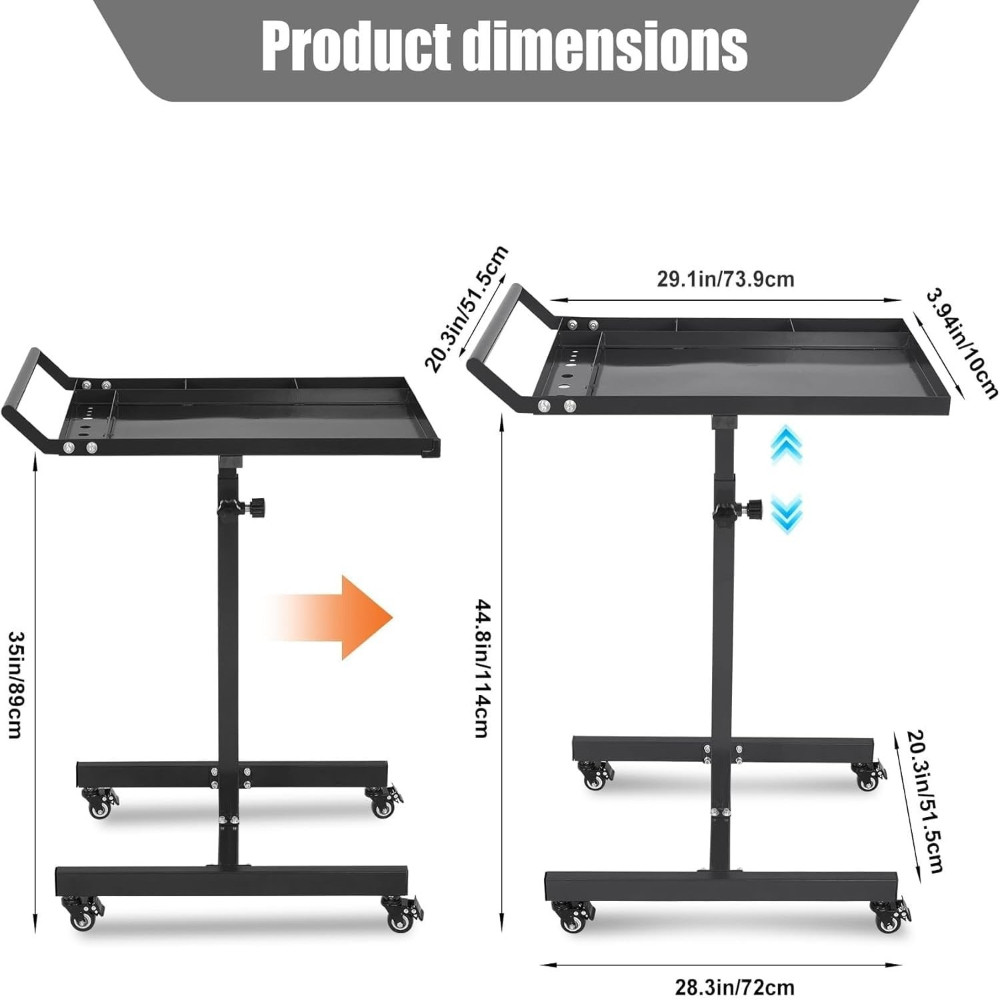 Heavy-Duty Rolling Workbench with Tool Tray, 220LB Capacity Adjustable Table