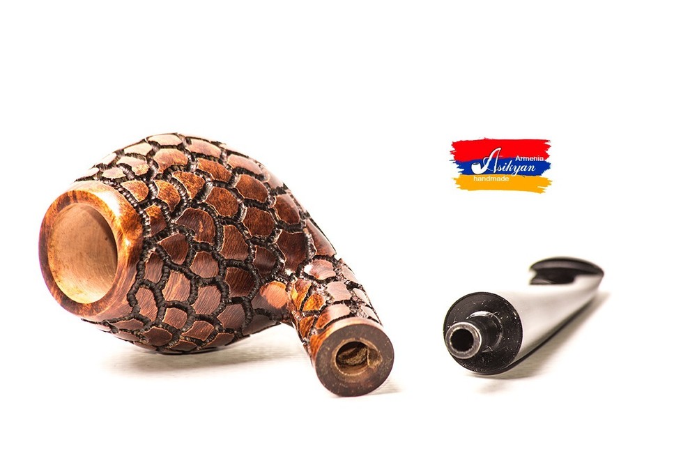 Asikyan Pipe 491/26 Bent Brandy Art Rusticated Hand Made