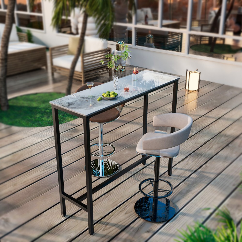 Tall Breakfast Bar Table Rectangle Pub Table Marble Top for Dining Room Coffee