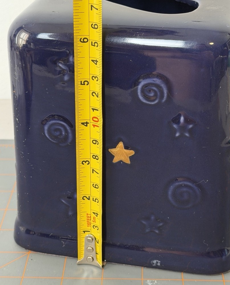 Blue Celestial Tissue Cover Holder Sun Stars Ceramic