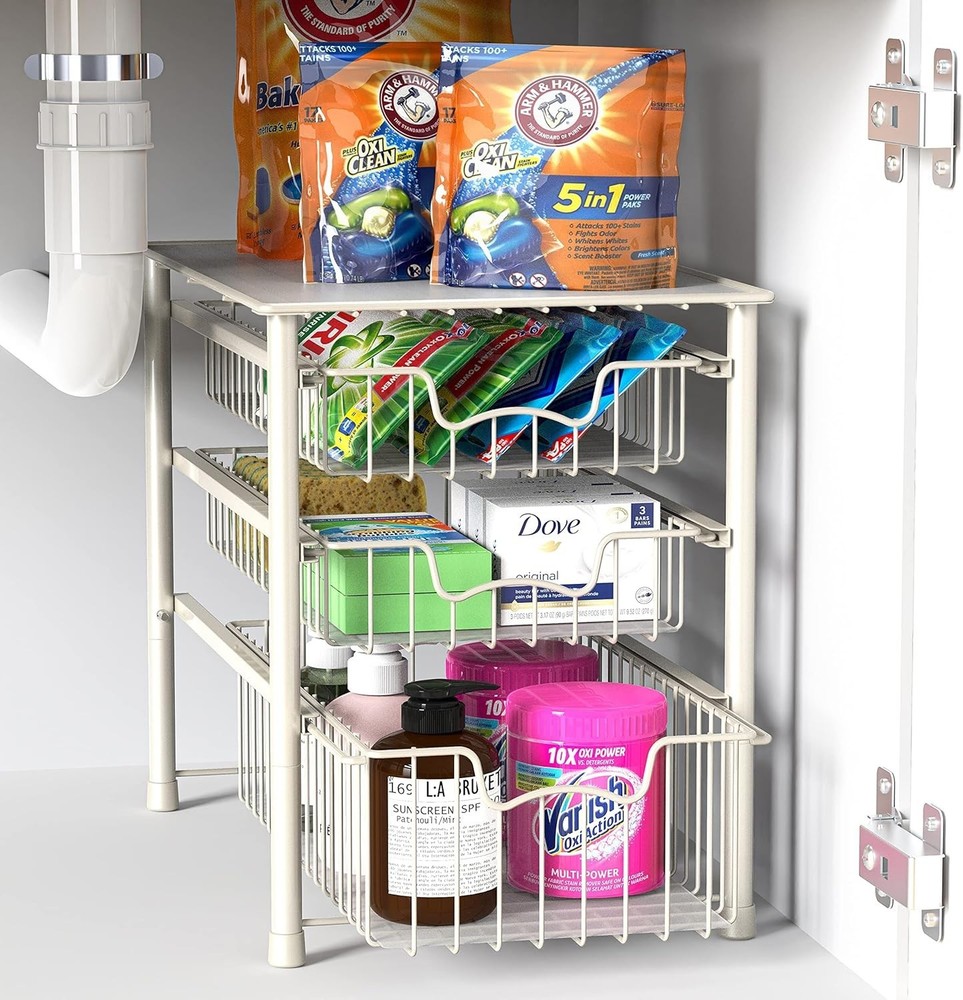 Elegant 3-Tier Stackable Sliding Basket Organizer - Perfect for Kitchen & Bath