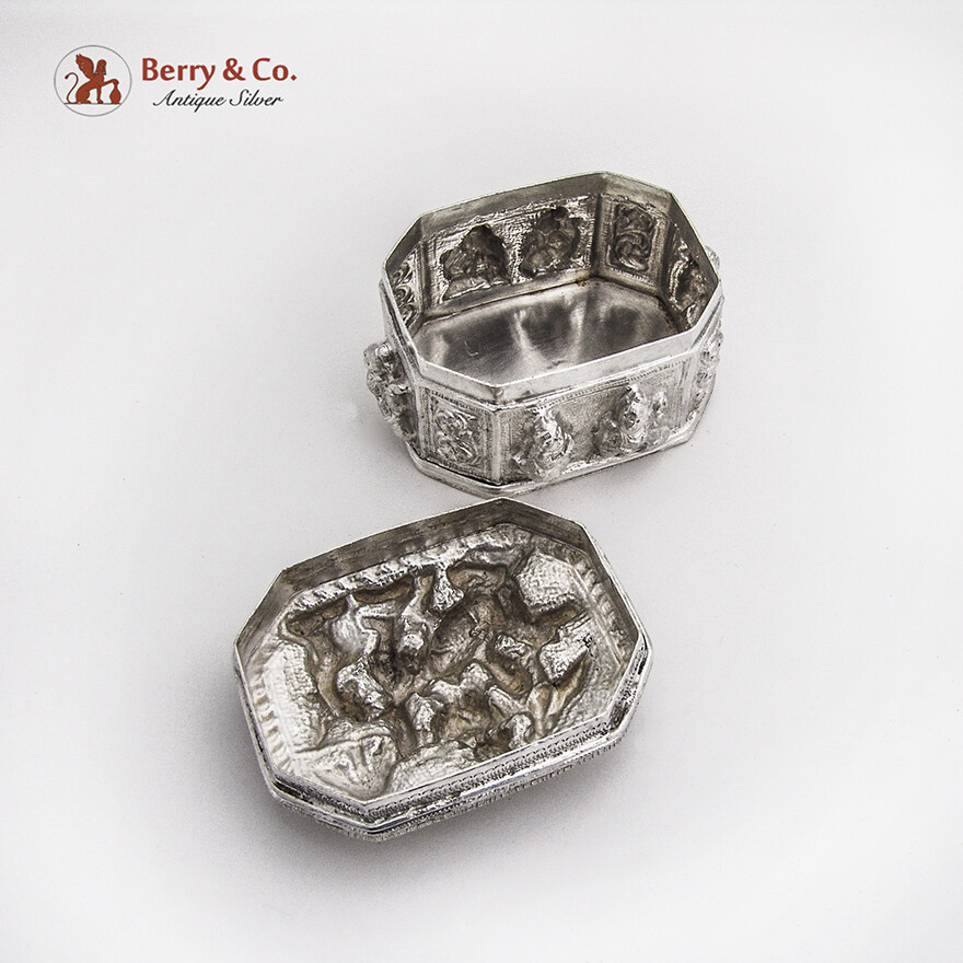 Indian Figural Scenic High Relief Box Sterling Silver