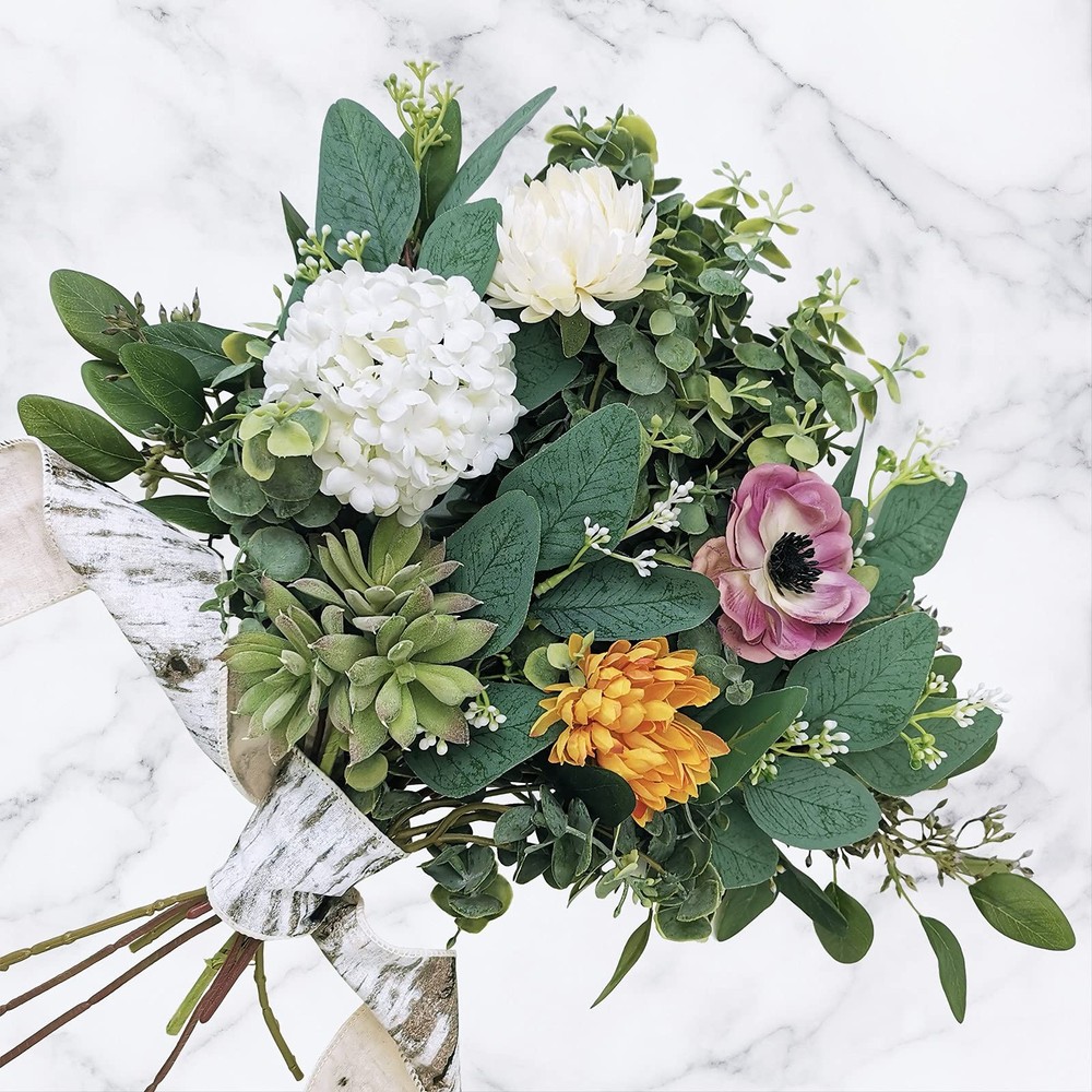 Mixed Eucalyptus Leaves Stems Bulk Artificial Sprays White