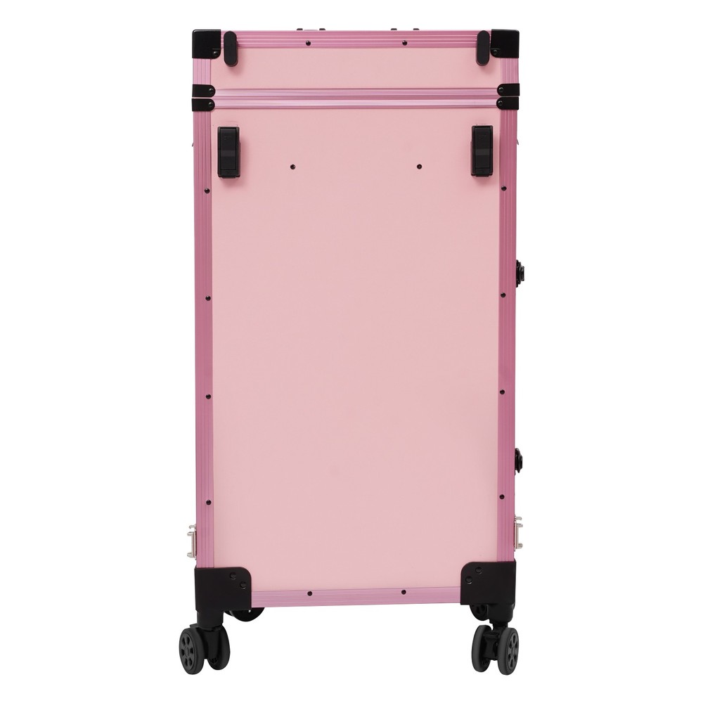 Rolling Makeup Case With Mirror Light Bluetooth Speaker Black Pink Lockable