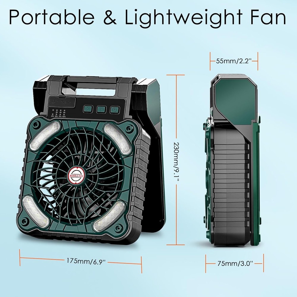 Portable Camping Battery Fan with Solar Panel