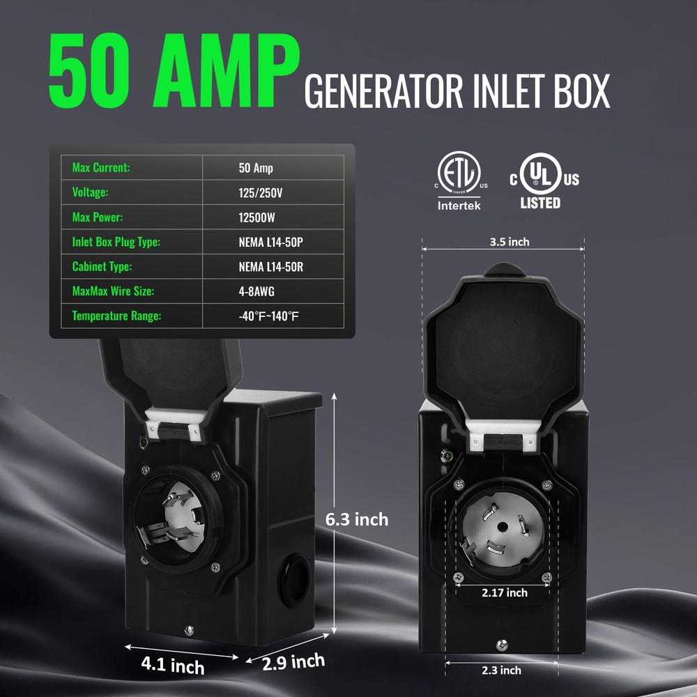 NEMA 15-25FT RV Power Generator Inlet Box L14-50P 125/250V 50Amp Stormproof US