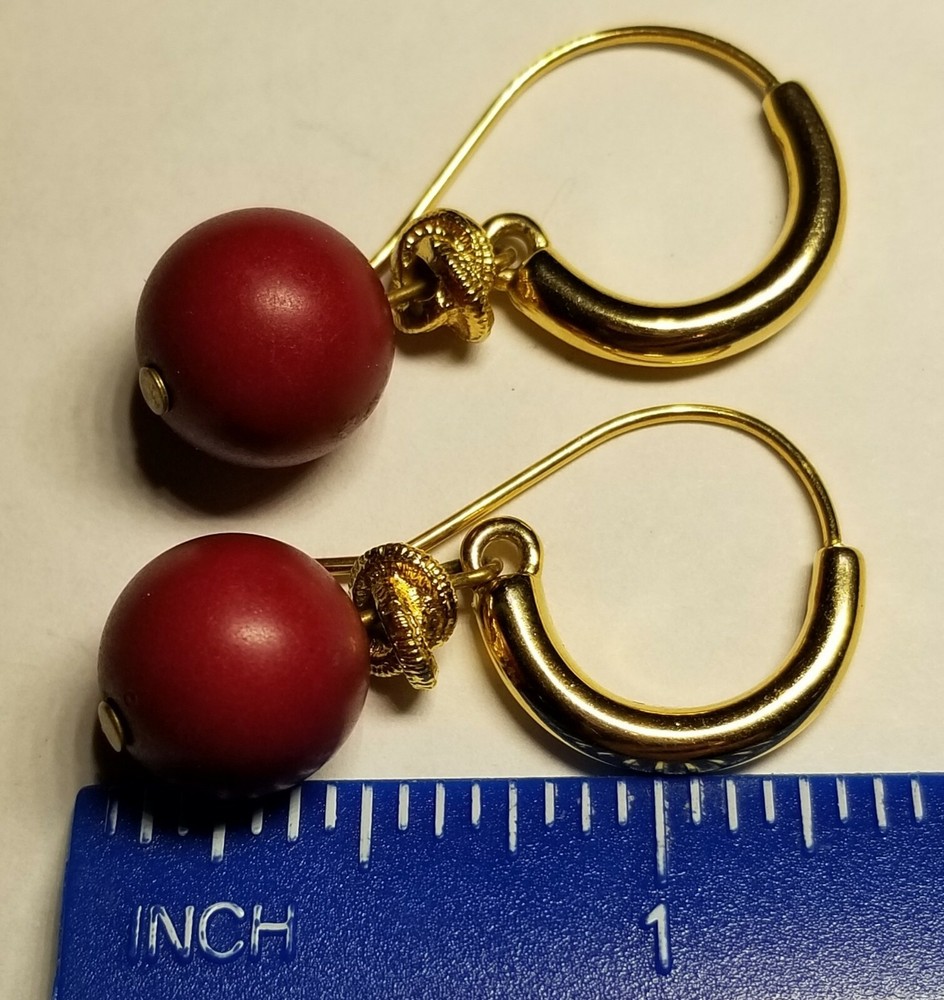 Goldtone Ring and Red Bead Earrings