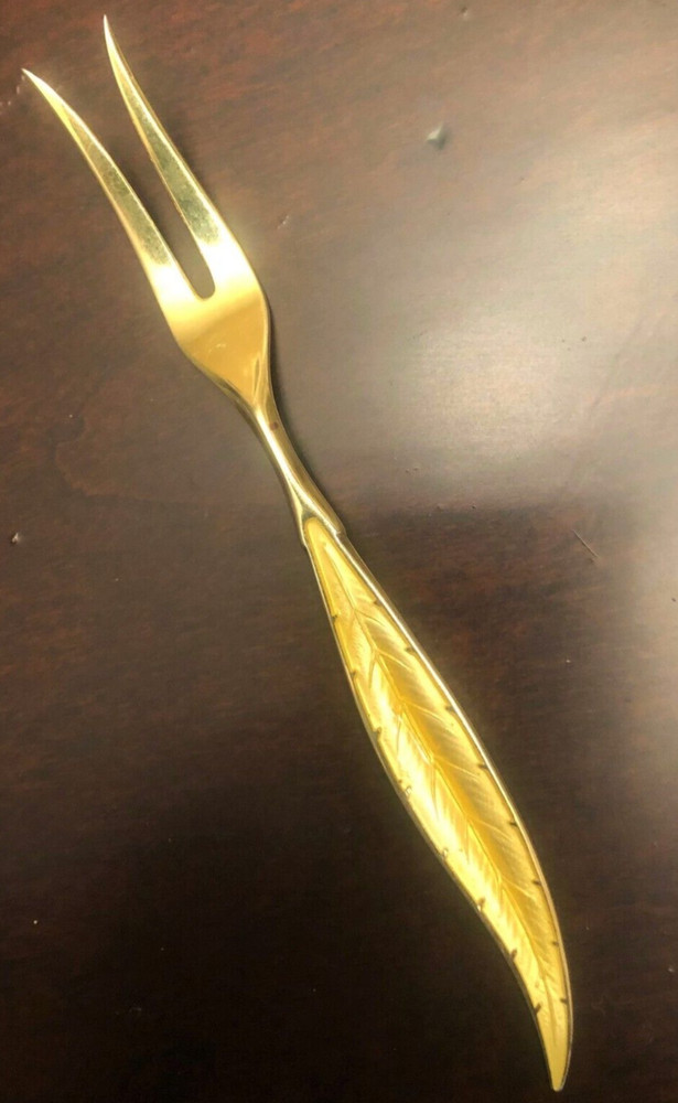 BEAUTIFUL STERLING Silver GUILLOCHE ENAMEL Cocktail Lemon Fork Norway, no Spoon