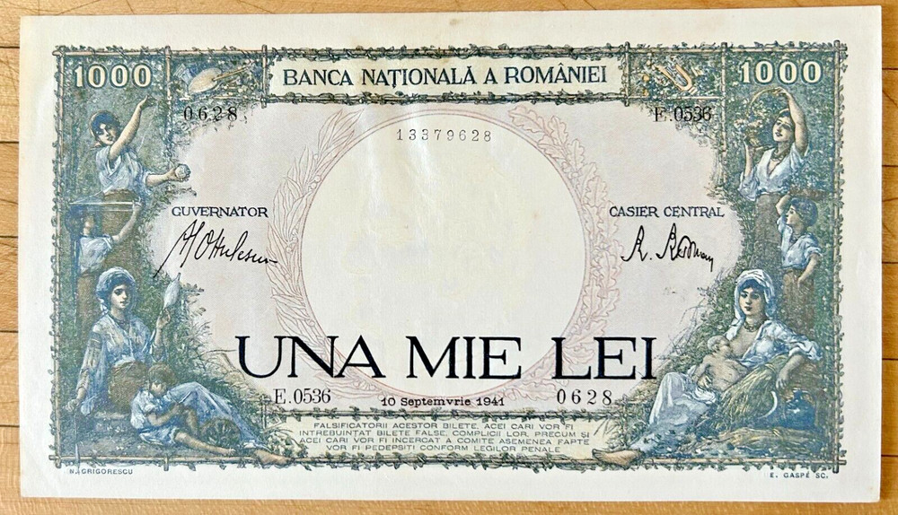 Romania 1941 1000  Lei Pick 52a UNC