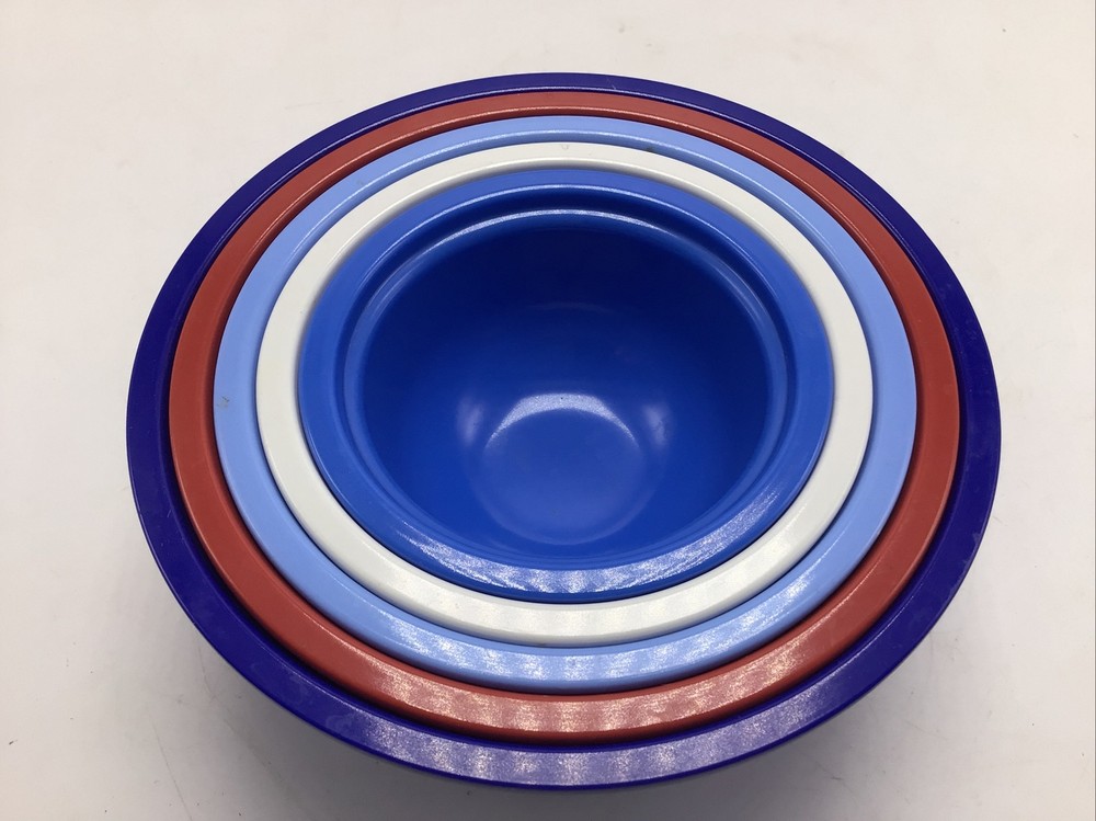 Bowl Set 5 Nesting Prep Plastic Red White Blue Small 2.5" - 5" Mini Sous Chef