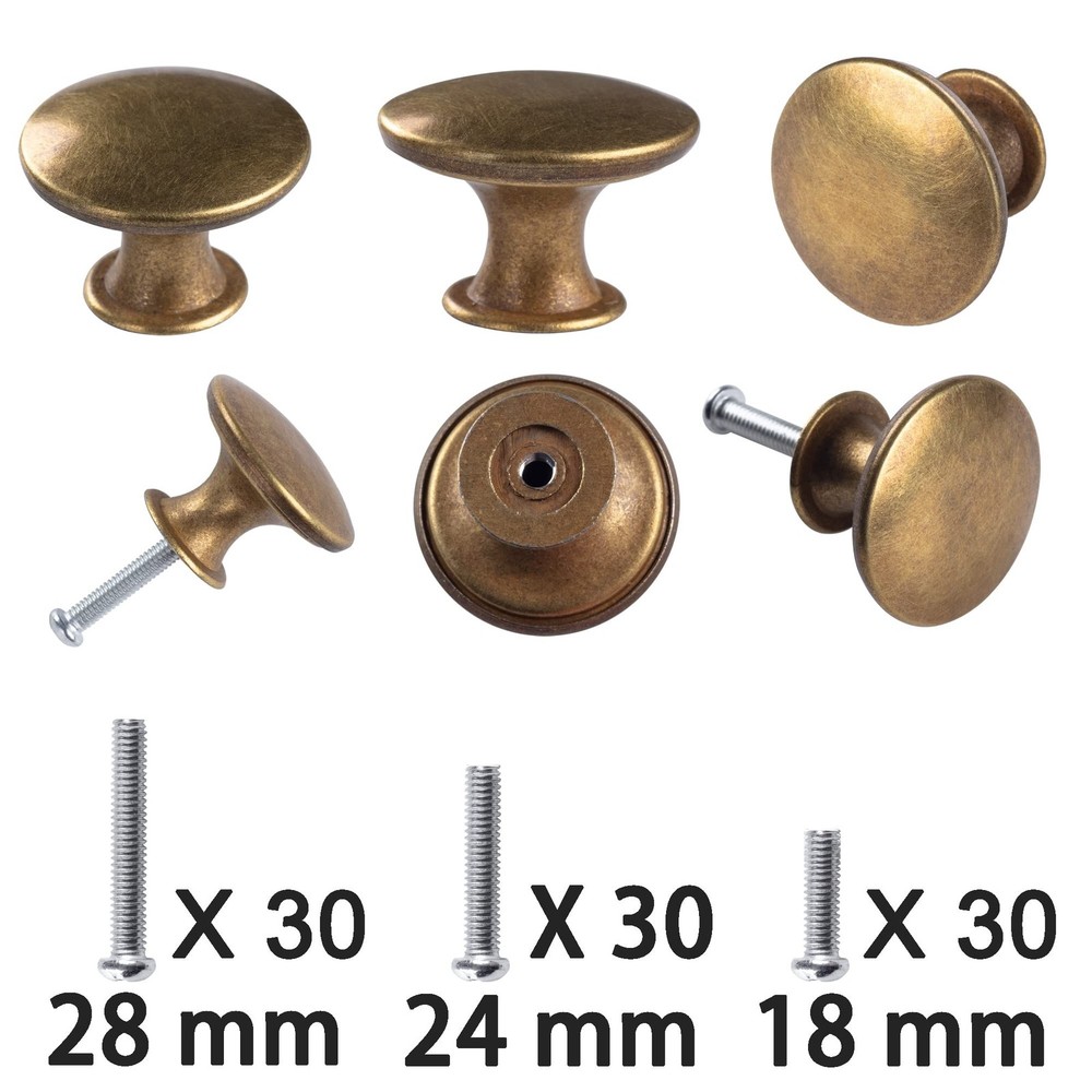30 Pack Delicate Design Round Antique Brass Kitchen Cabinet Knobs Cupboard Do...
