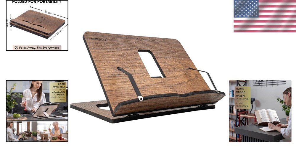 Durable Walnut Reading Stand - Adjustable Book Holder for Home & Kitchen