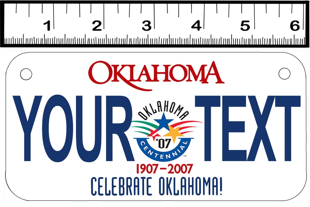 CUSTOM PERSONALIZED ALUMINUM 2 HOLE BICYCLE STATE LICENSE PLATE-OKLAHOMA CENT.