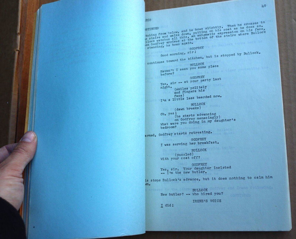 1957 ROBERT KEITH'S COPY MY MAN GODFREY ORIGINAL SRIPT W/ SHOOTING SCHEDULE
