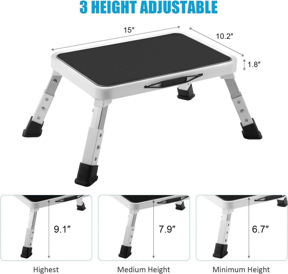 Height-Adjustable Folding Step Stool - Non-Slip, 330lbs Capacity, Compact Design