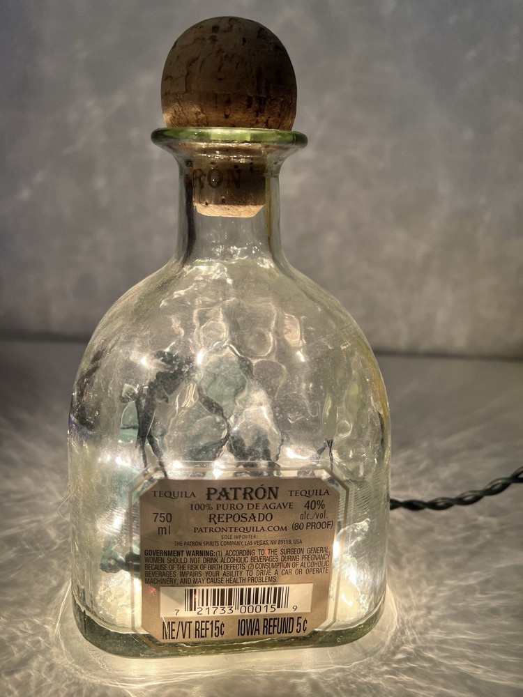 Patron Tequila Bottle With Cork Empty Custom Light Lamp