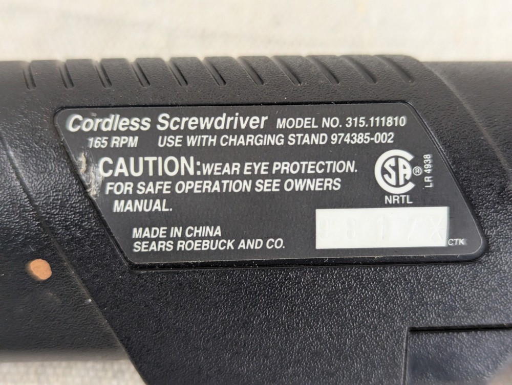 Sears Craftsman Cordless Screwdriver Adjustable Handle Model 315 Missing Cradle