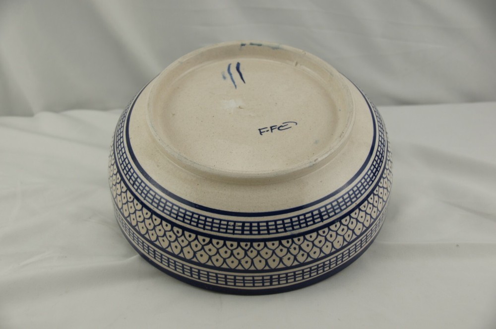 Middle Eastern Pottery Bowl Blue Signed FFE