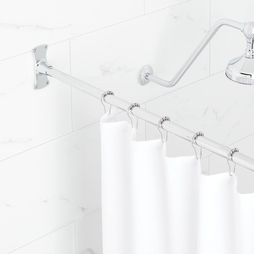 48" Straight Brass Shower Rod WITH Flanges-Chrome