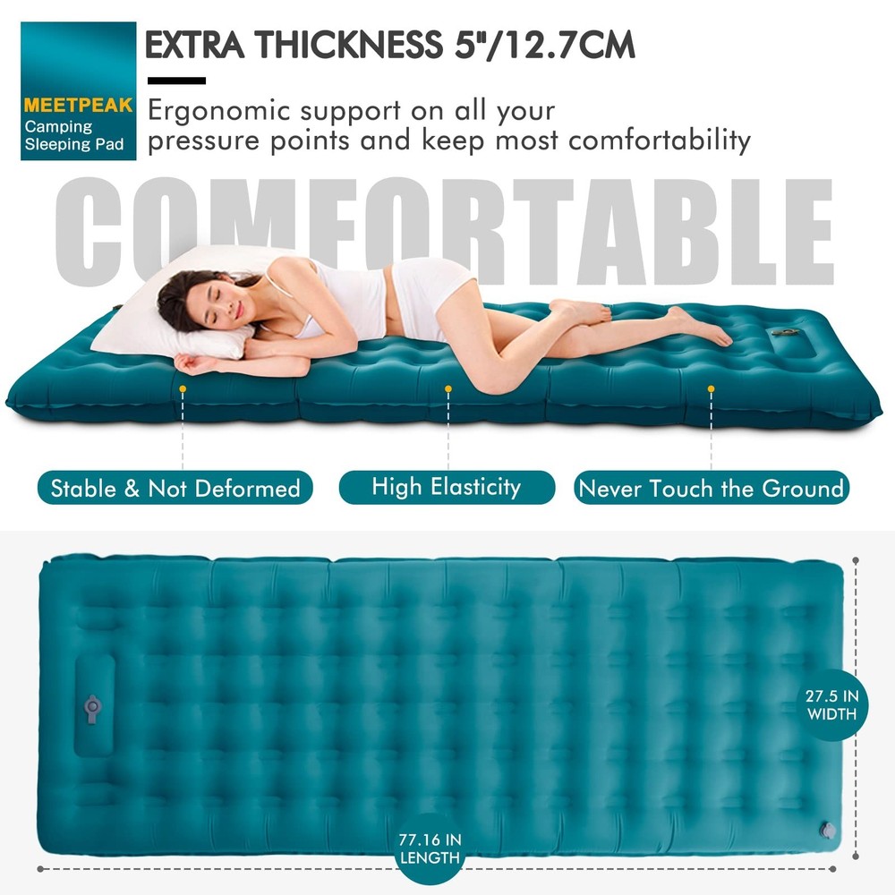 Camping Sleeping Pad 5" in Extra Thickness Inflatable Sleeping Mat Navy Green