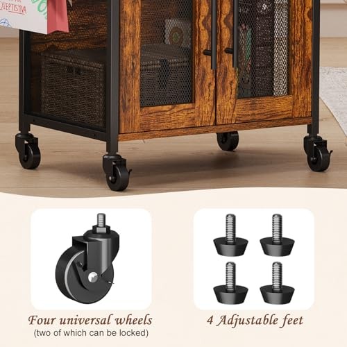 Small Coffee Bar Cabinet with Storage, 3-Tier Rolling Coffee Bar Table, Medium