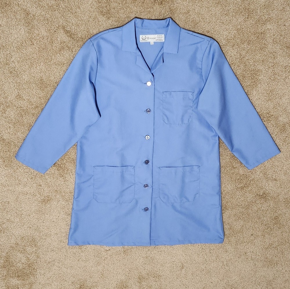 Regent Lab Coat Unisex size Large mid length blue