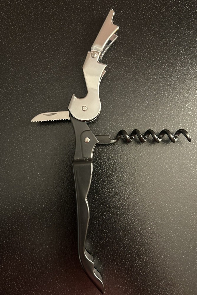 Corkscrew Bottle & Wine Opener - Stainless Steel Black Multitool
