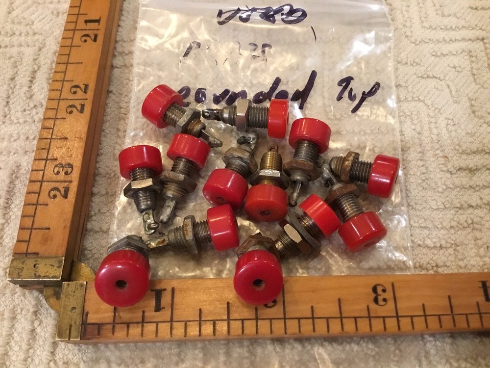 Two Vintage Red 2mm Jack Panel Mount Test Probe Bakelite, Used, Rounded Top