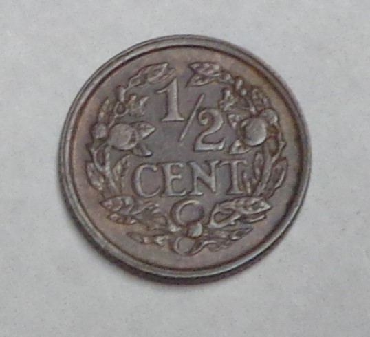 NETHERLANDS 1/2 CENT 1938 Small Size XF