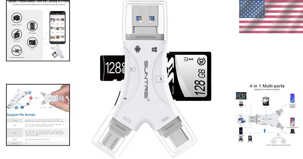 SD Card Reader for iPhone/ipad/Android/Mac/Computer/Camera,4 in1 Micro SD Card R