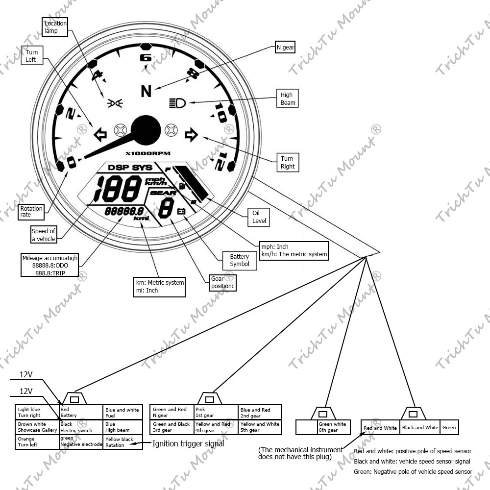 Digital Gauge Motorcycle Speedometer Tachometer Odometer MPH KM/H Universal